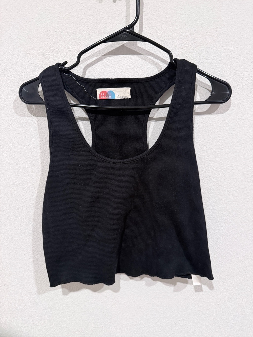 Free People Beach Black Ribbed Racerback Crop Tank Top